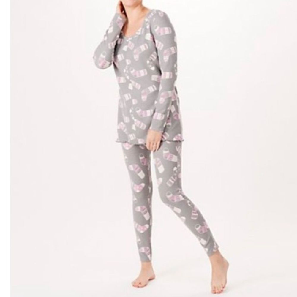 AnyBody Regular Micro Waffle Novelty Pajama Set